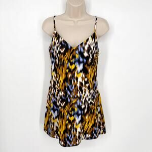 Forever 21 NEW Artsy Mini Slip Dress Sz S Blue Brown Adjustable Straps Lined